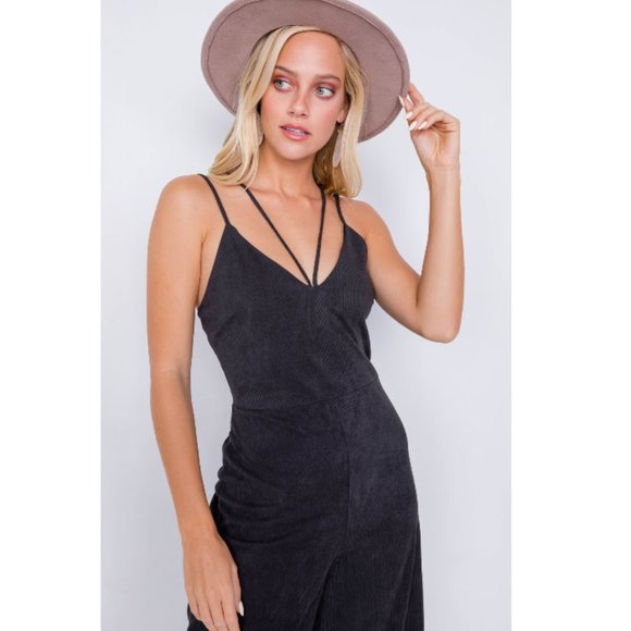 Black Double Strap Goucho Boho Jumpsuit - Picture 4 of 11
